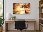 Amber Shore Palms floral canvas print on the wall of a study