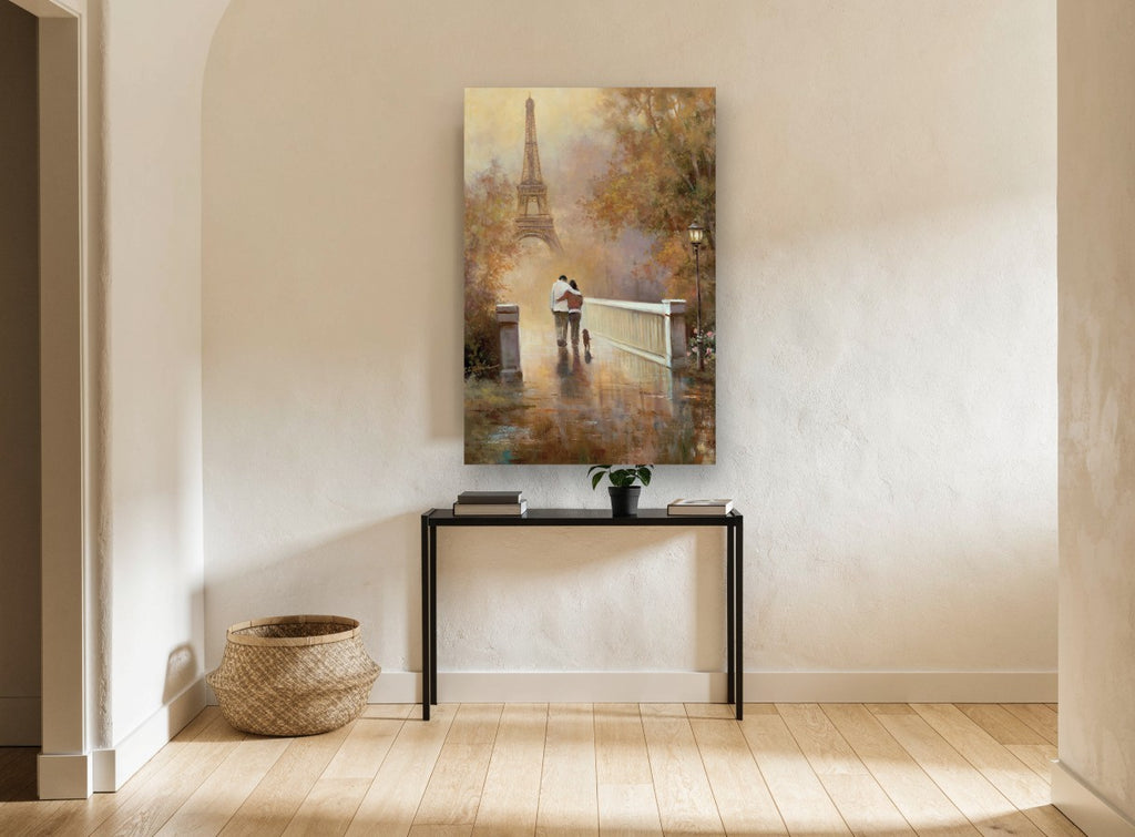 Autumn Walk Towards Eiffel city canvas print on the wall of a hallway
