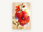 Scarlet Hollyhock Bloom, floral canvas wall art print, front view