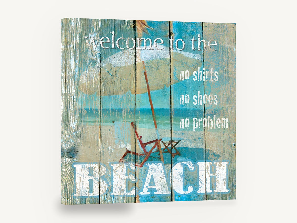 No Shoes Beach Sign, weathered wood beach typography sign, coastal canvas wall art print ready to hang