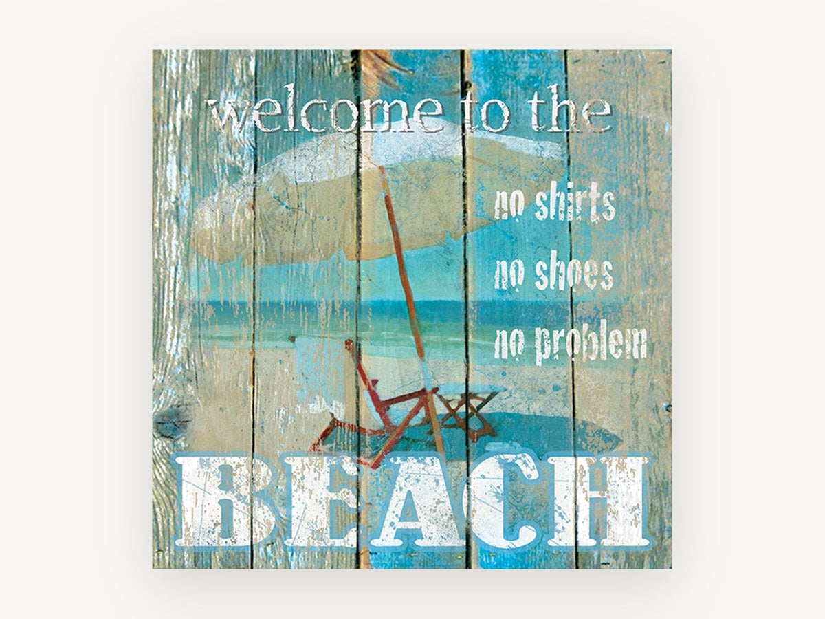 No Shoes Beach Sign, coastal canvas wall art print, front view