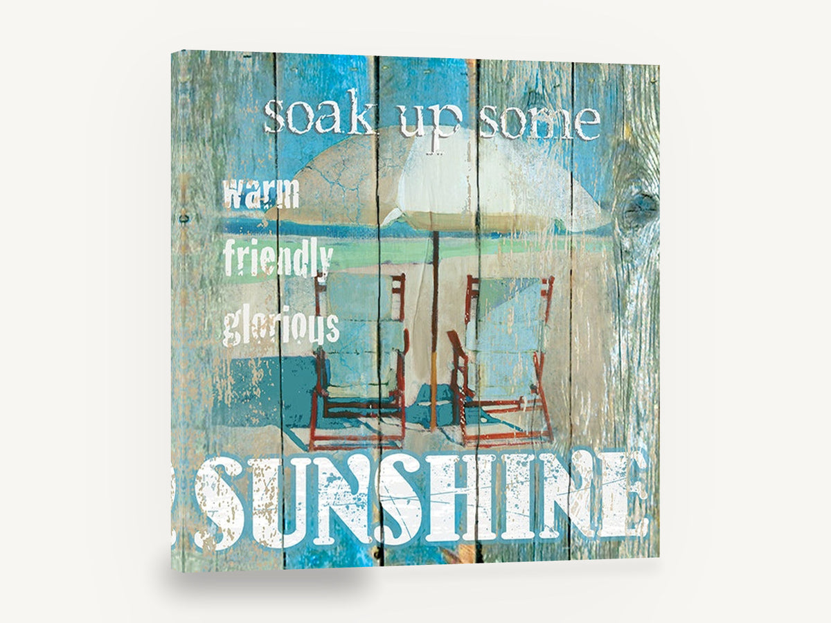 Sunshine Beach Chairs, beach chairs sunshine typography, coastal canvas wall art print ready to hang