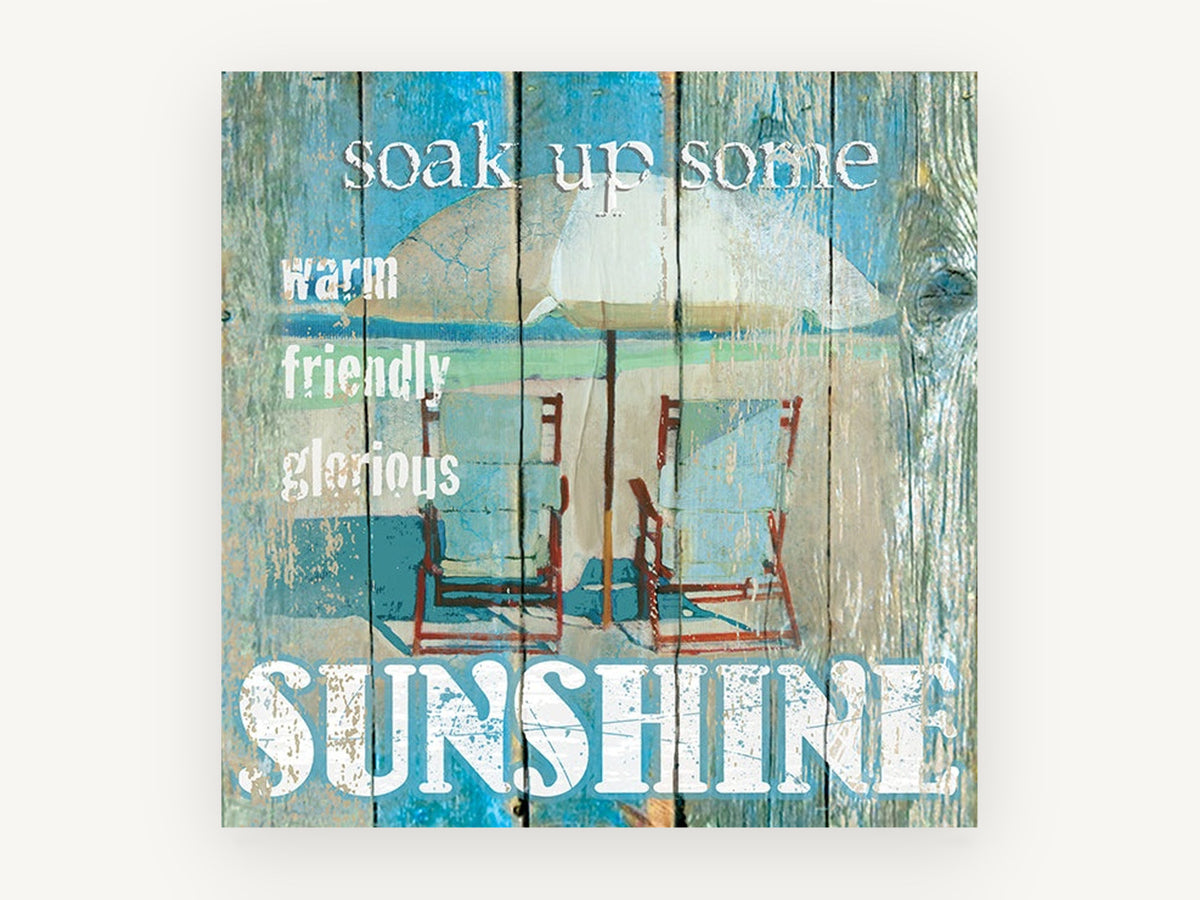 Sunshine Beach Chairs, coastal canvas wall art print, front view