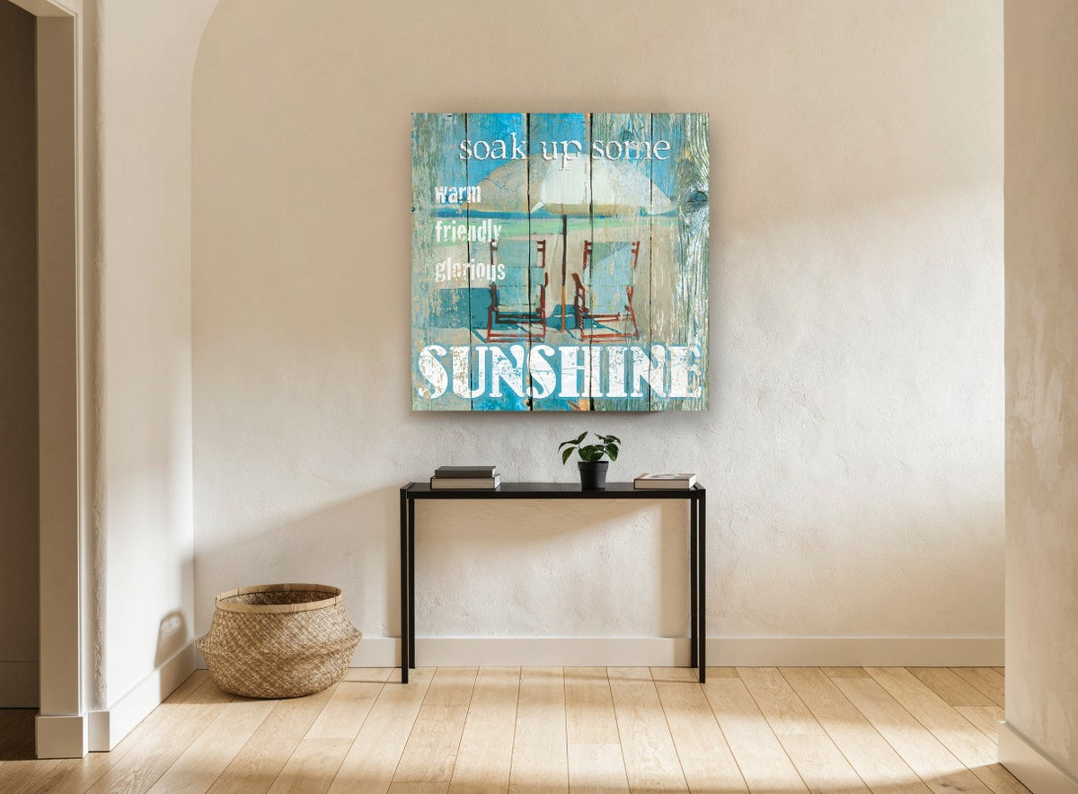Sunshine Beach Chairs coastal canvas print on the wall of a hallway
