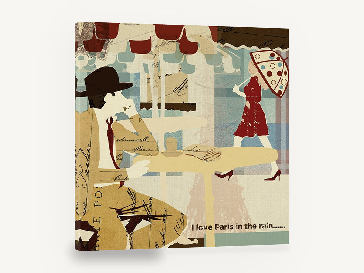 Paris Café Rain Collage, paris café in the rain collage, city canvas wall art print ready to hang