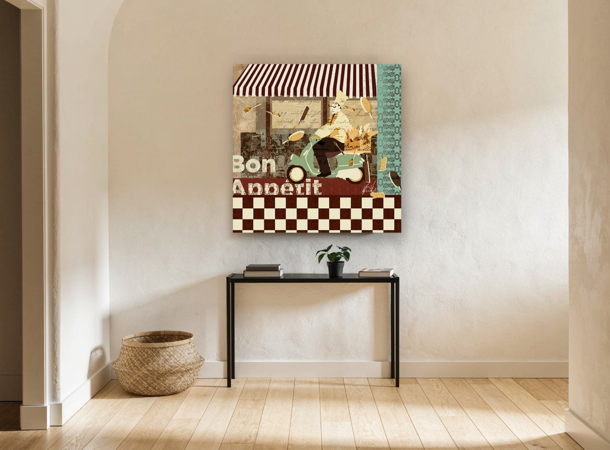 Scooter Chef Bistro kitchen canvas print on the wall of a hallway