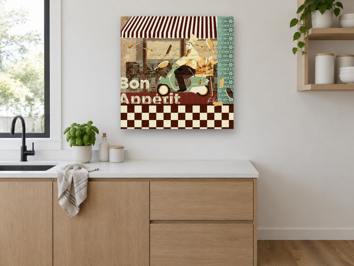 Scooter Chef Bistro kitchen canvas print on the wall of a kitchen