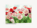 Poppy Meadow Bloom, pink and red poppies floral painting, floral canvas wall art print ready to hang