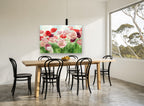 Poppy Meadow Bloom floral canvas print on the wall of a dining room