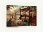 Riverside Café Evening, riverside cafe evening bridge kitchen, kitchen canvas wall art print ready to hang