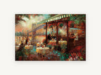 Riverside Café Evening, kitchen canvas wall art print, front view
