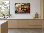 Riverside Café Evening kitchen canvas print on the wall of a kitchen