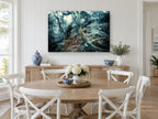 Mossy Root Hollow landscape canvas print on the wall of a Hamptons dining room