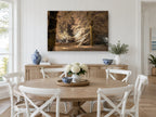 Lantern-Lit Snowy Beeches landscape canvas print on the wall of a Hamptons dining room