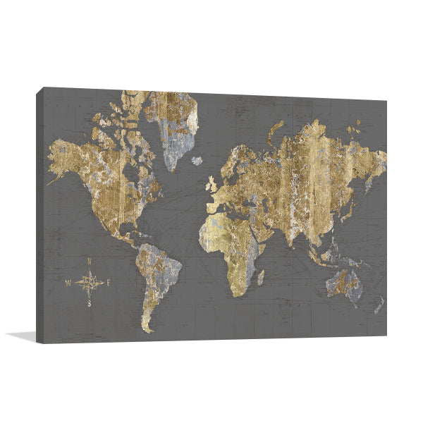 Gilded Map Grey Wall Art Print
