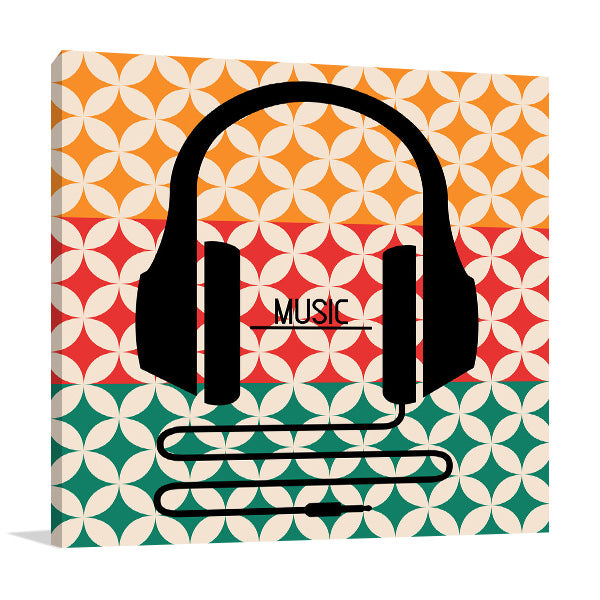 Headphones Music Retro Wall Art Print