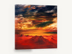 Crimson Desert Dusk, red mountain sunset landscape painting, landscape canvas wall art print ready to hang