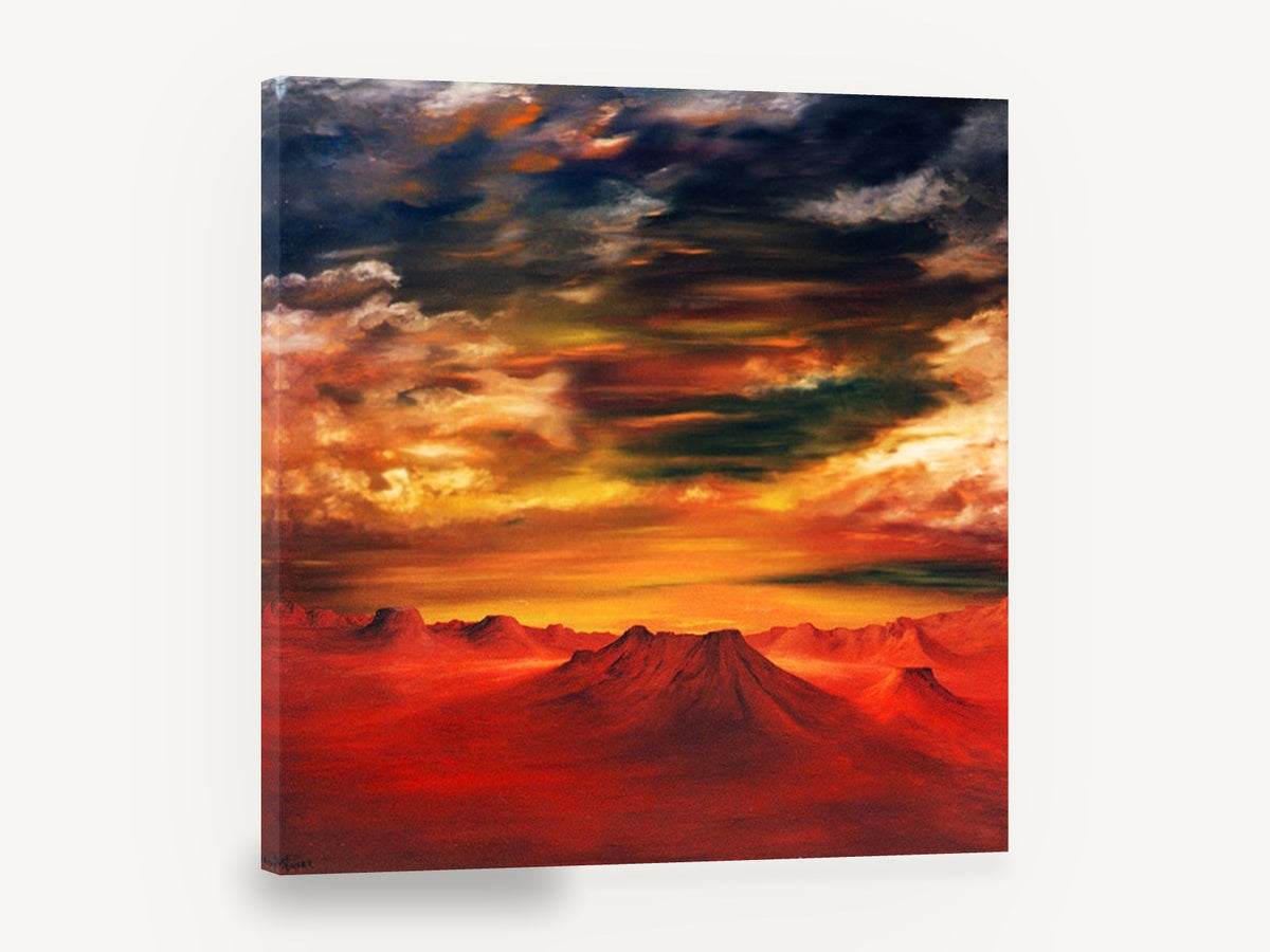 Crimson Desert Dusk, red mountain sunset landscape painting, landscape canvas wall art print ready to hang