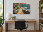 Lakeside Promenade Stroll coastal canvas print on the wall of a study