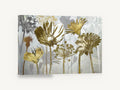 Gilded Meadow Silhouettes, gold and grey wildflower silhouette art, floral canvas wall art print ready to hang