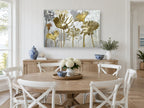 Gilded Meadow Silhouettes floral canvas print on the wall of a Hamptons dining room