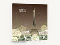 Paris Night Blooms, eiffel tower and flowers illustration, city canvas wall art print ready to hang