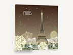 Paris Night Blooms, eiffel tower and flowers illustration, city canvas wall art print ready to hang