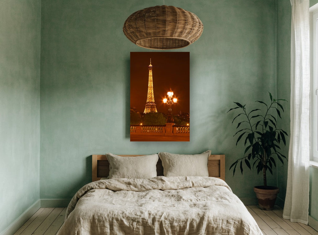 Eiffel Tower Lamplight city canvas print on the wall of a bedroom