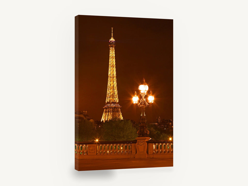 Eiffel Tower Lamplight, eiffel tower at night photograph, city canvas wall art print ready to hang