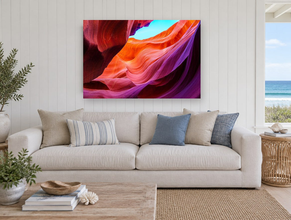 Canyon Light Waves landscape canvas print on the wall of a beach house living room