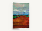 Red Planks to the Horizon, red jetty textured coastal, coastal canvas wall art print ready to hang
