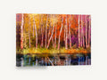 Birch Glow Reflection, autumn birch trees lake reflection, landscape canvas wall art print ready to hang