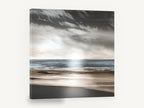 Silver Light Shoreline, silver sunset beach seascape, coastal canvas wall art print ready to hang