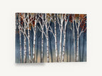 Birch Dusk Shadows, white birch trees autumn illustration, landscape canvas wall art print ready to hang