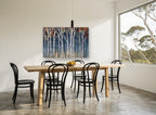 Birch Dusk Shadows landscape canvas print on the wall of a dining room