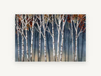 Birch Dusk Shadows, white birch trees autumn illustration, landscape canvas wall art print, front view