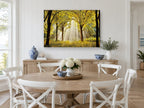 Golden Forest Light landscape canvas print on the wall of a Hamptons dining room