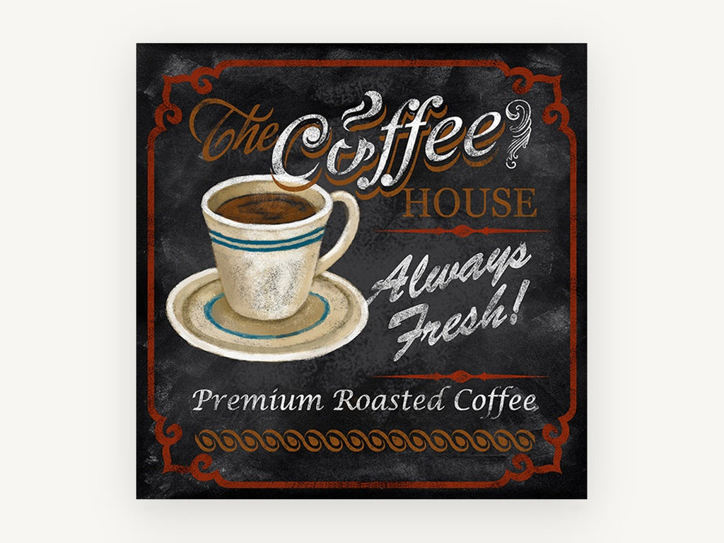 Always Fresh Coffee House, vintage canvas wall art print, front view