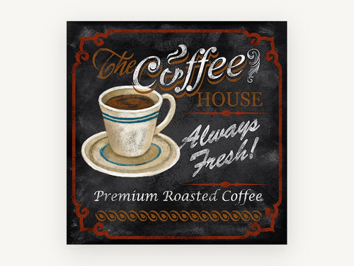 Always Fresh Coffee House, vintage canvas wall art print, front view