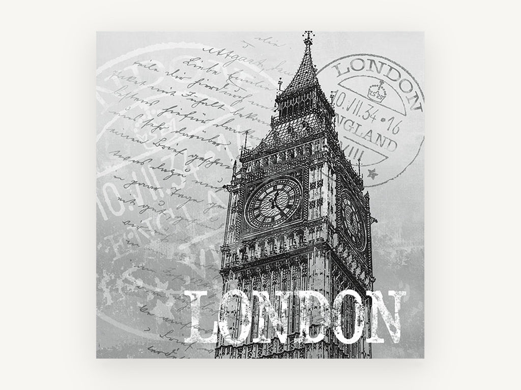 London Postmark Tower, vintage canvas wall art print, front view