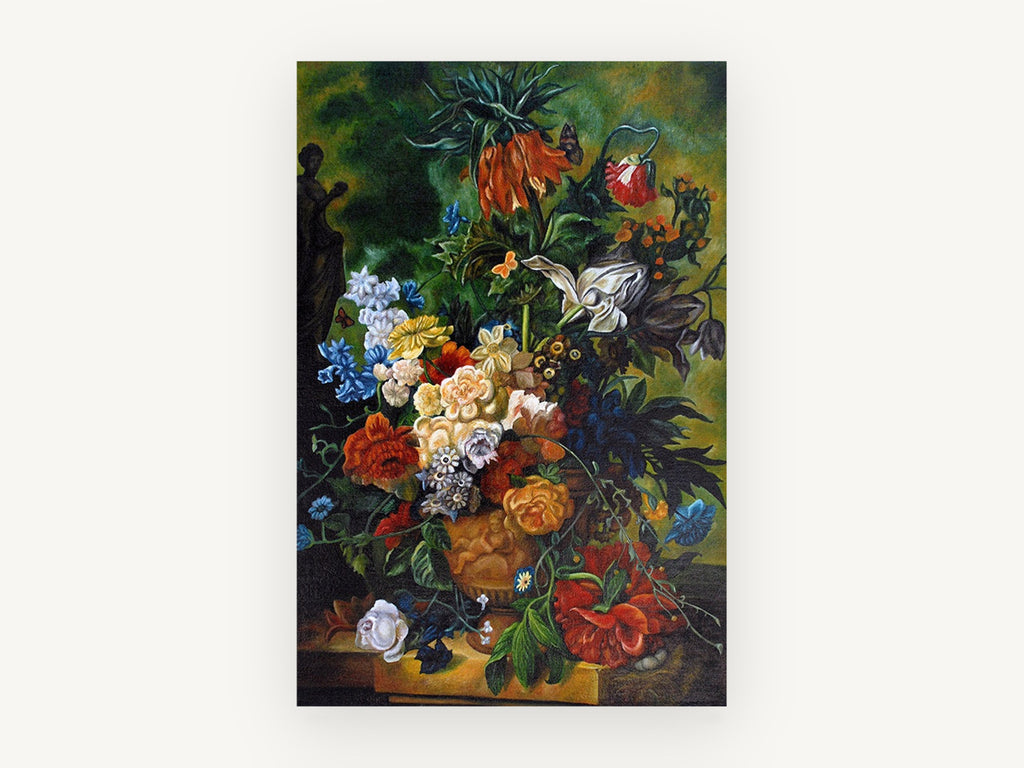 Urn of Garden Blooms, floral canvas wall art print, front view