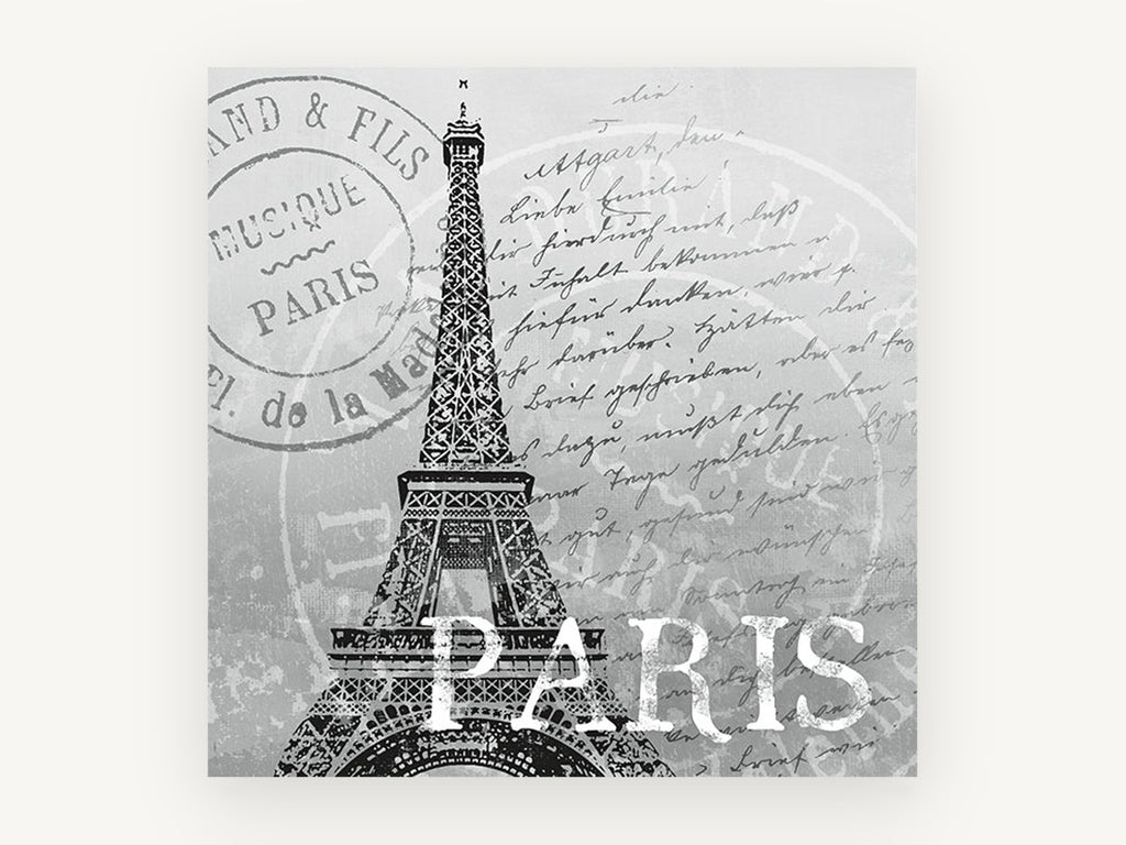 Paris Postmark Script, vintage canvas wall art print, front view
