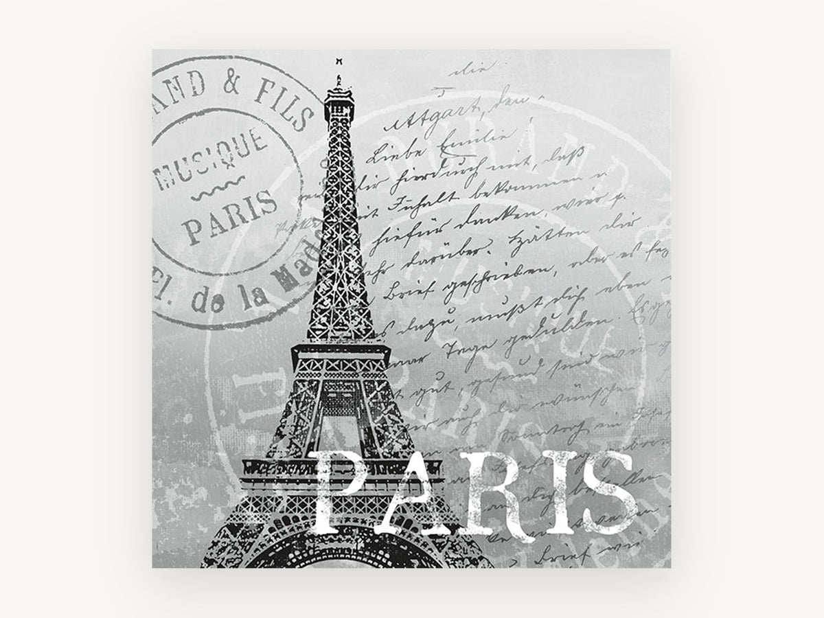 Paris Postmark Script, vintage canvas wall art print, front view
