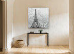 Paris Postmark Script vintage canvas print on the wall of a hallway