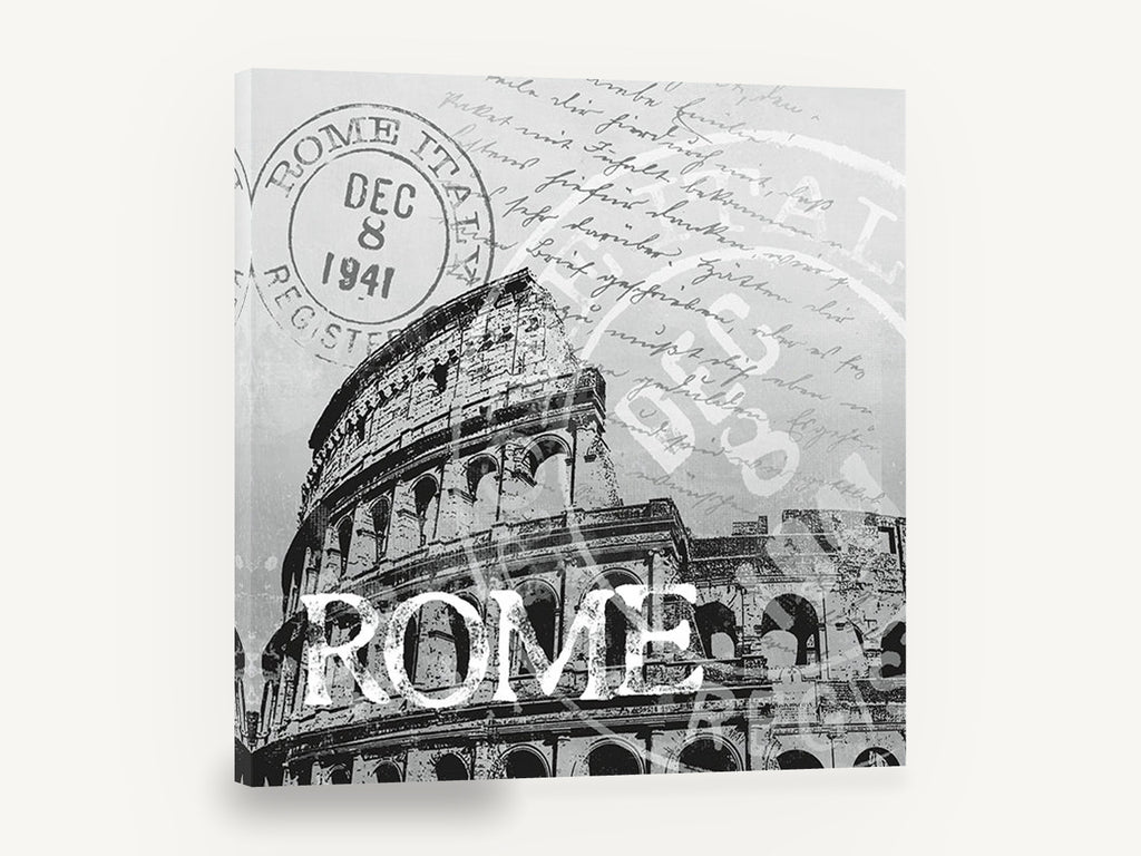 Rome Postmark Colosseum, vintage colosseum rome postmark, stretched canvas wall art print ready to hang