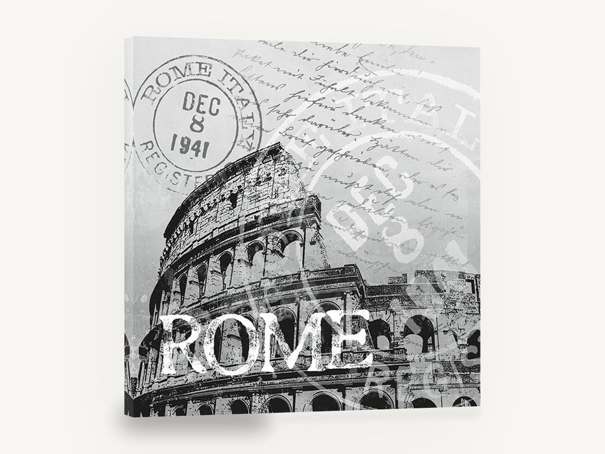 Rome Postmark Colosseum, vintage colosseum rome postmark, stretched canvas wall art print ready to hang