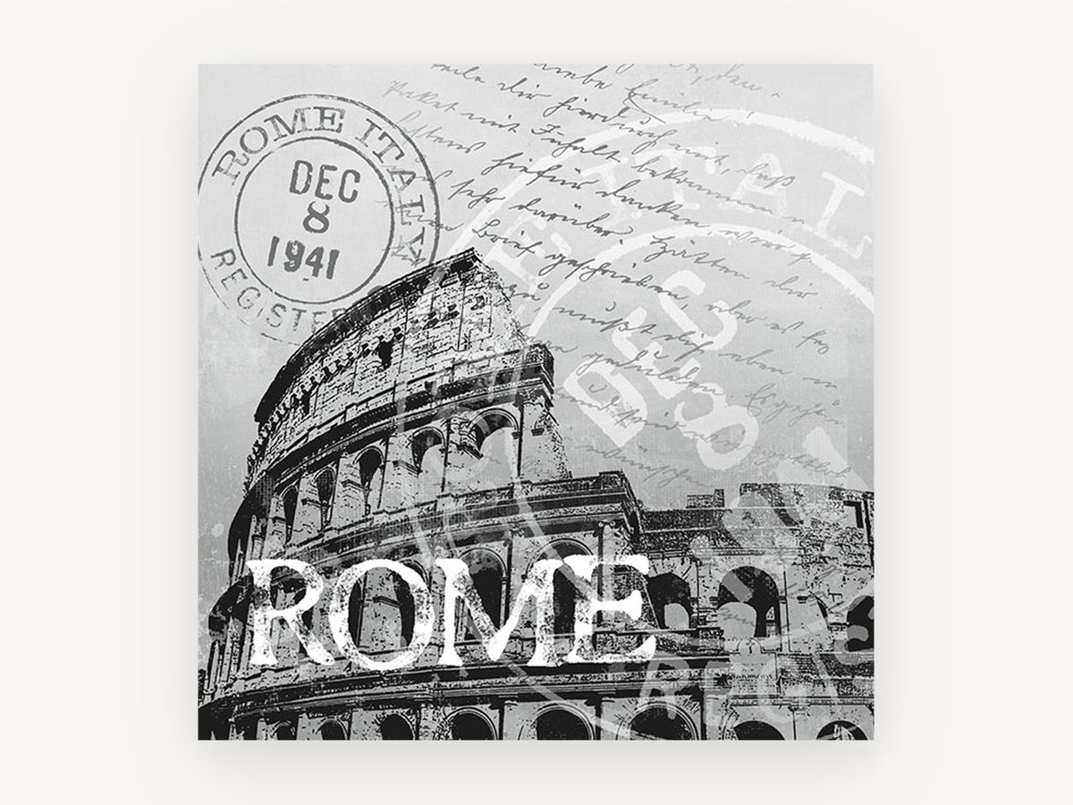Rome Postmark Colosseum, vintage canvas wall art print, front view