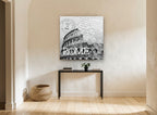 Rome Postmark Colosseum vintage canvas print on the wall of a hallway