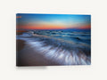 Dusk Surge, sunset beach wave long exposure photograph, coastal canvas wall art print ready to hang