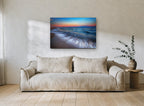 Dusk Surge coastal canvas print on the wall of a living room